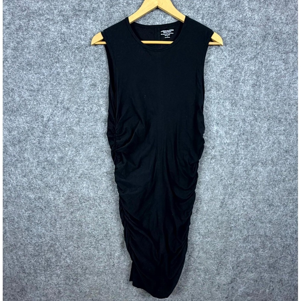 Majestic Filatures Ruched Dress Women Black LBD Cocktail Sleeveless Round Neck